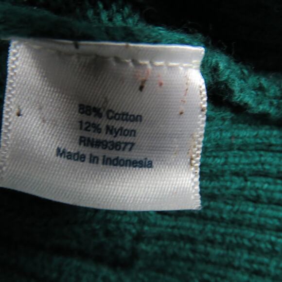 90s Vintage Emerald Green Cable Knit V-Neck Sweater Preppy Small - Picture 3 of 5